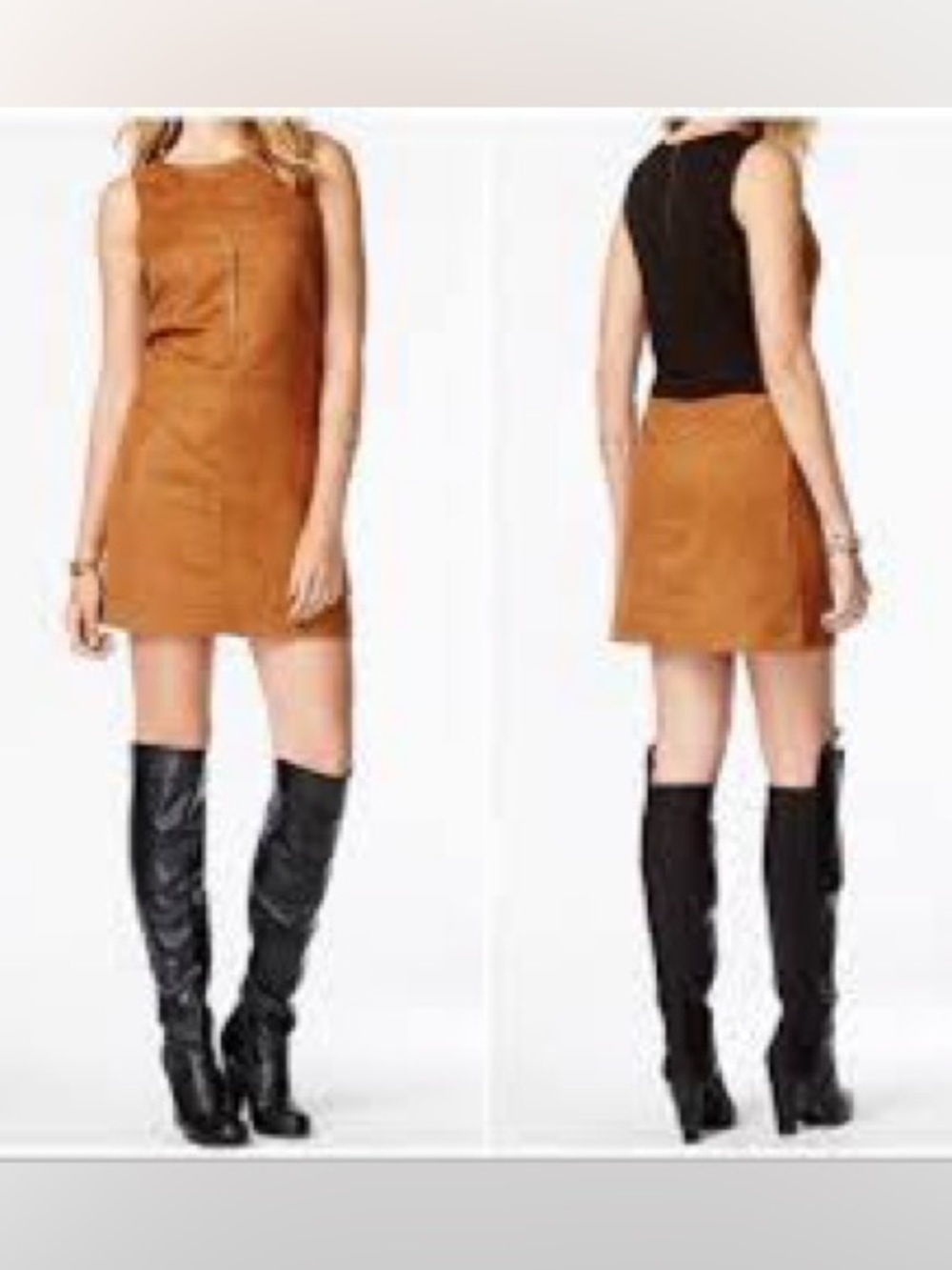 Sanctuary Village Faux Suede Shift Maple Brown Sleeveless Mini Dress Size L